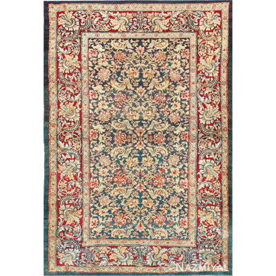 One-of-a-Kind 4'7" X 6'9" 1900s Wool Area Rug in Beige/Red/Green