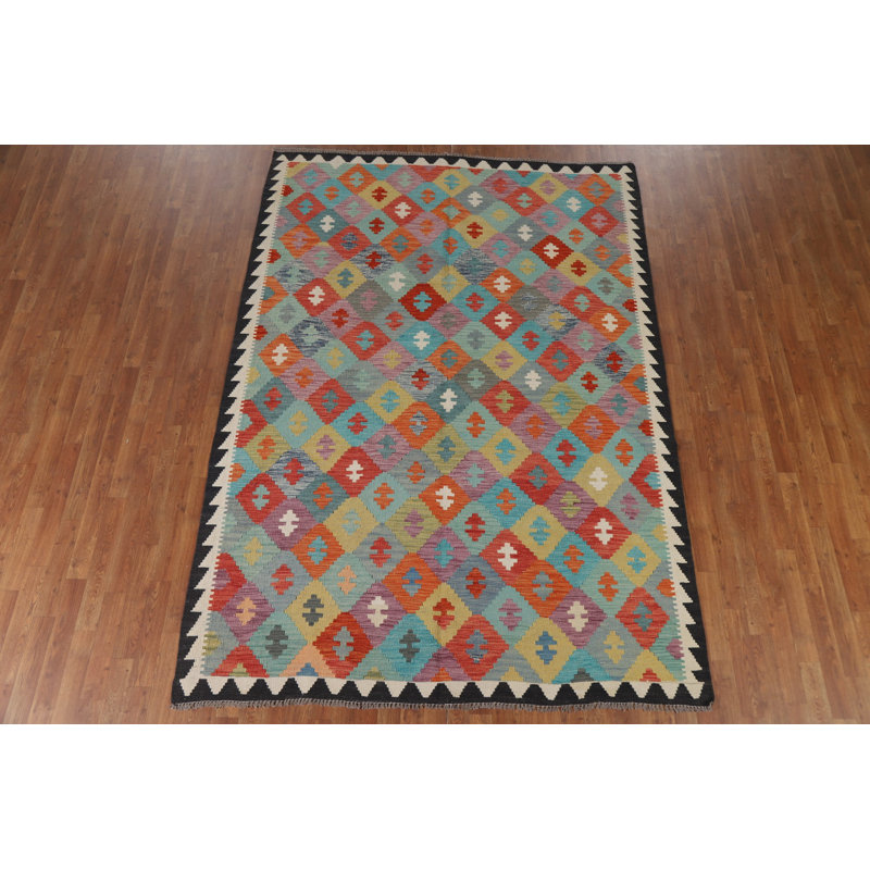 Tapis de salon réversible en laine Kilim 7 x 9