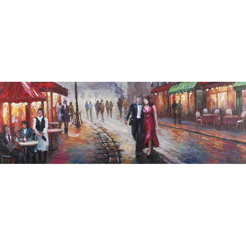 «Dressed up couple», art de toile de paysage de rue romantique