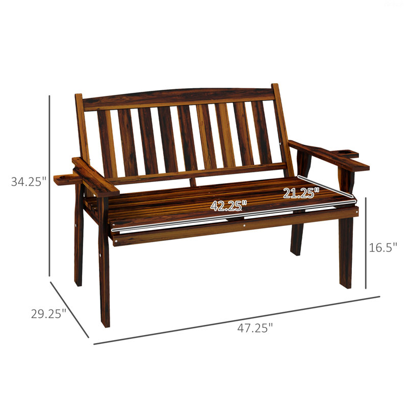 Banc, banc d'extérieur, banc de jardin pour 2 personnes avec accoudoirs porte-gobelets