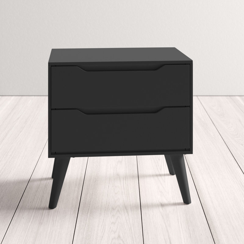 Baruyr 60.03cm W Solid Wood Bedside Table, Black