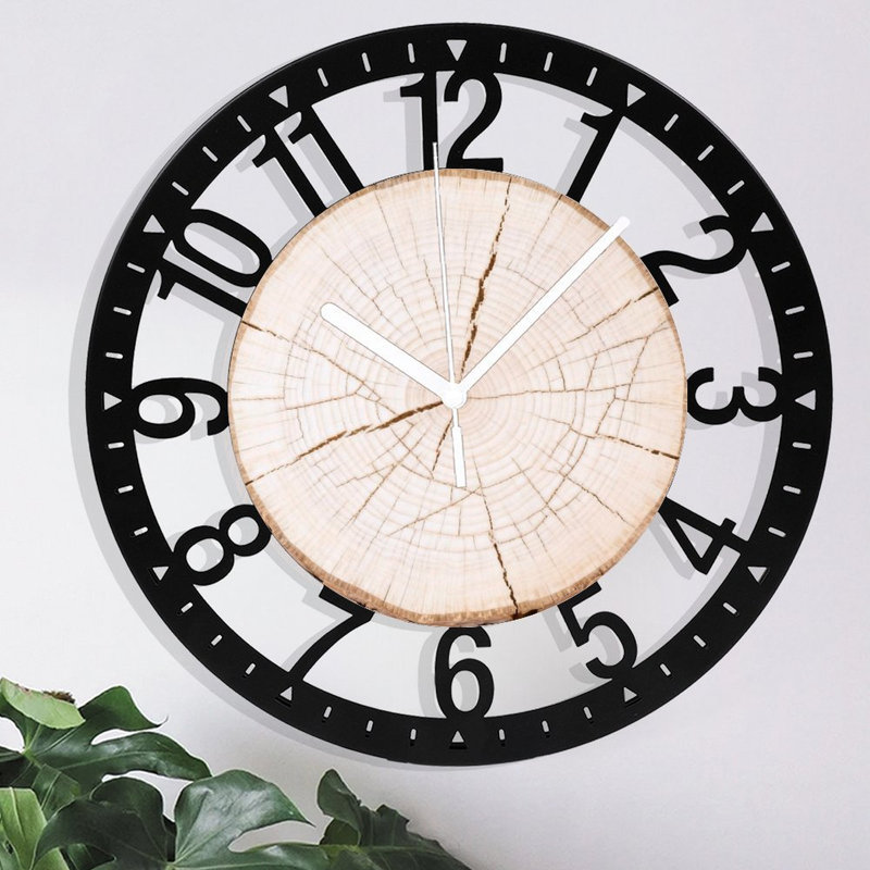 Horloge murale ronde en fer 10 po avec mouvement à quartz silencieux, chiffres arabes, impression UV, Cendré