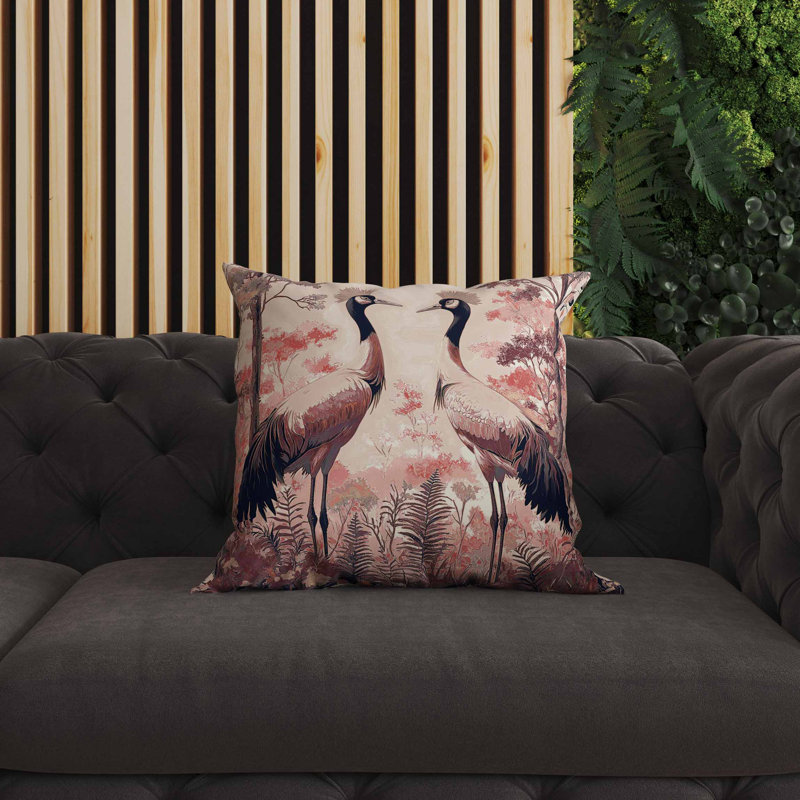 Coussin intérieur / extérieur Autumnal Cranes, Rose, Carré 20 po