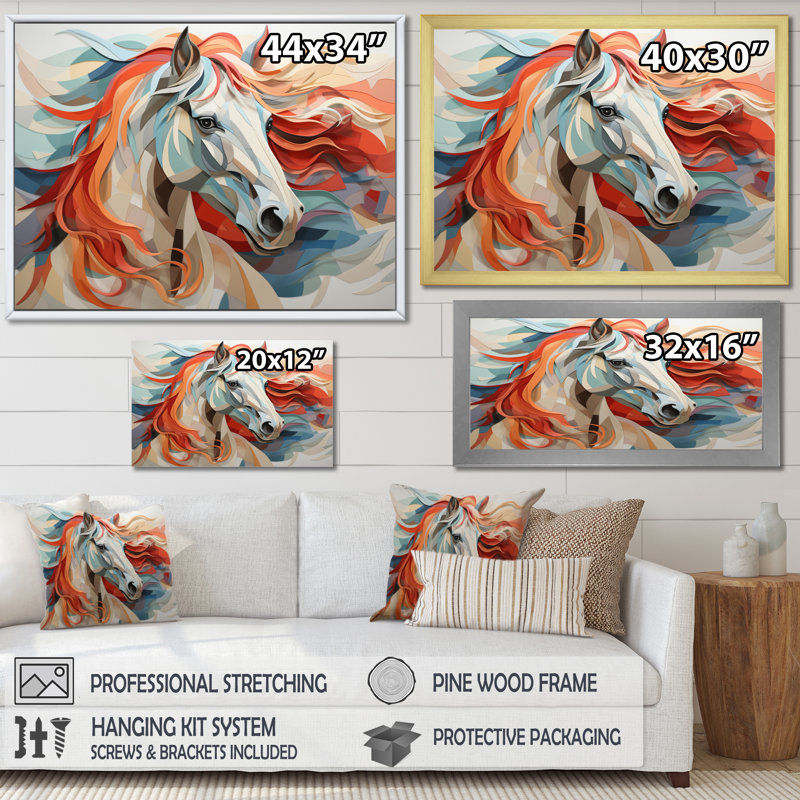 «Colorful Horse Spirit of Equus» - art mural cheval, Toile tendue, 34" H x 44" W
