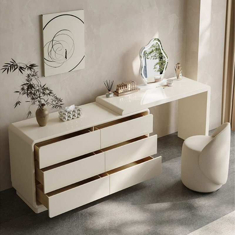 Coiffeuse avec miroir lumineux, 6 tiroirs, prise de courant
