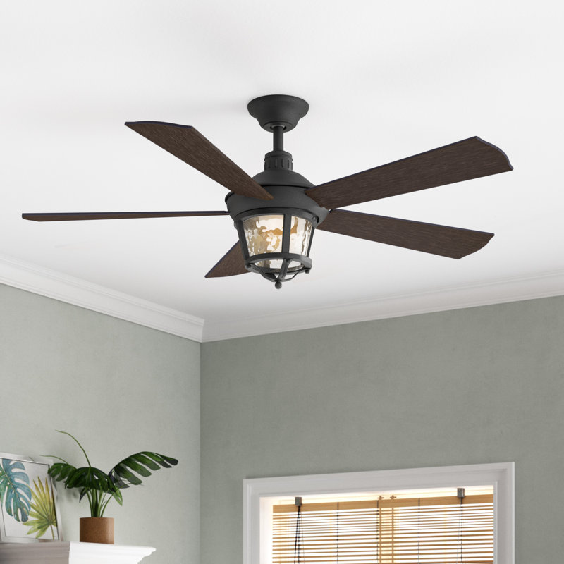 52" 5 - Blade LED Ceiling Fan with Wall Control and Light Kit Included, Forged Black