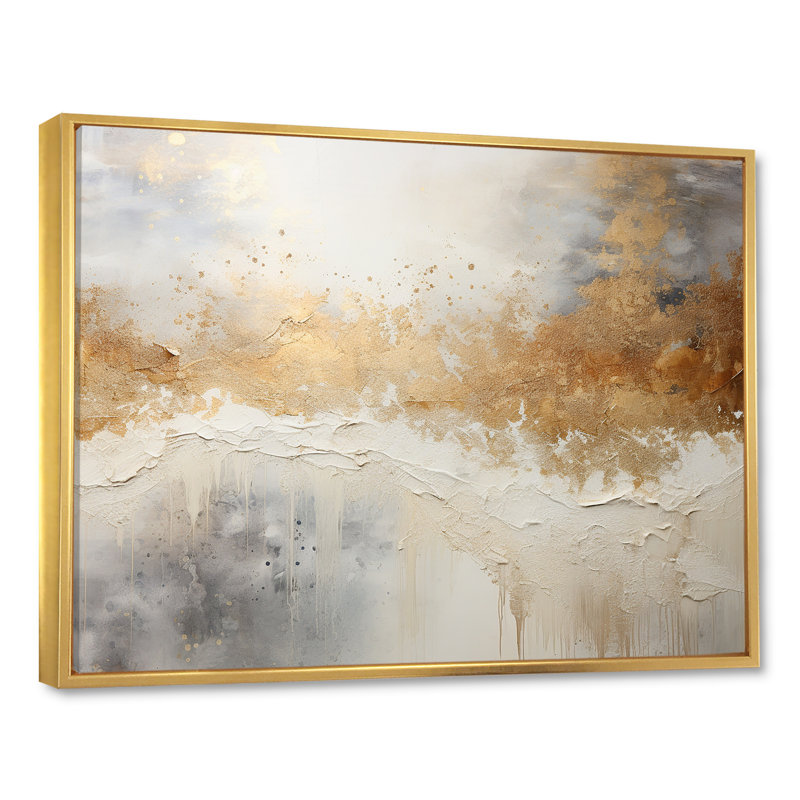 Art mural minimal pour la salle de séjour - aurores boréales, 34" H x 44" W, Cadre flottant doré