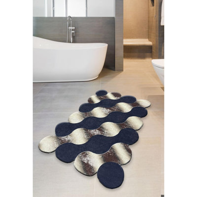 Luxurious Bathmat, Antibacterial & Non-Slip, Dark Blue/Gold/Beige, 27.6 x 47.2 inches | 100% Polyester, 0.4 in Pile Height | Machine Washable, Durable, Perfect for Bathroom & Spa Decor, Easy Maintenance