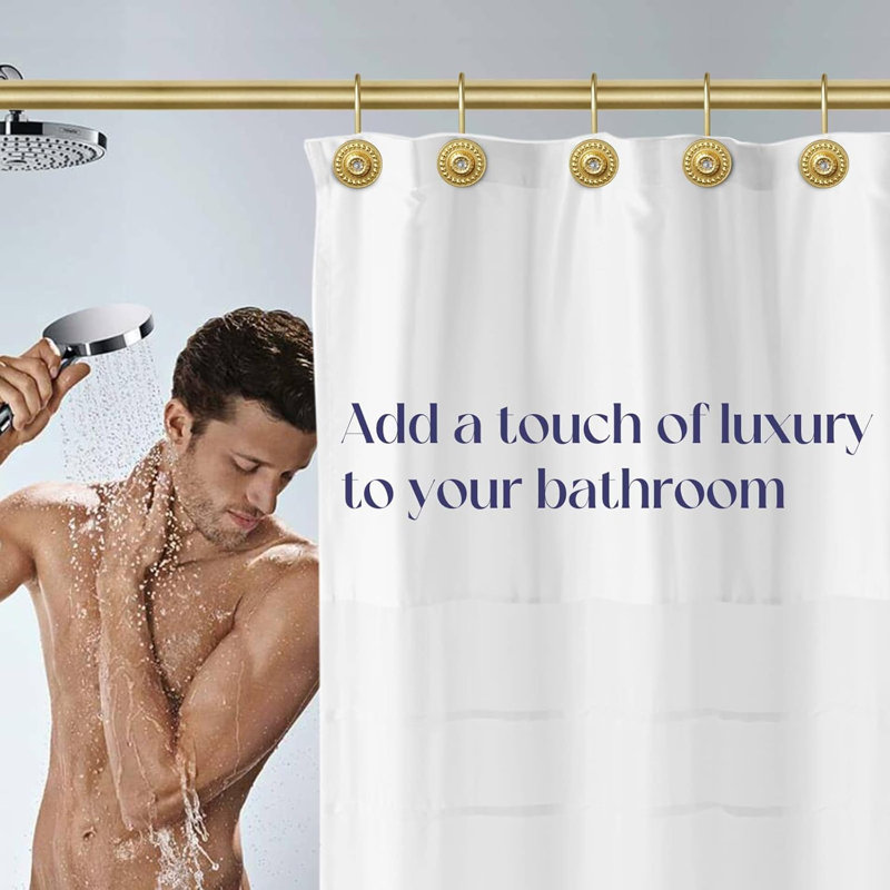 Crochets de rideau de douche décoratifs antirouille, anneaux de rideau de salle de bain durables en alliage de zinc avec motif perlé, ensemble de 12