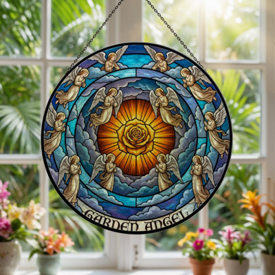 7.8"H Angel Rose Stained Glass Window Panel