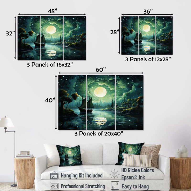 Ensemble de salon mural pirate lunatique Moonlight I - Pirate Wall Art, Toile tendue, H 28 po x l 36 po x P 1 po