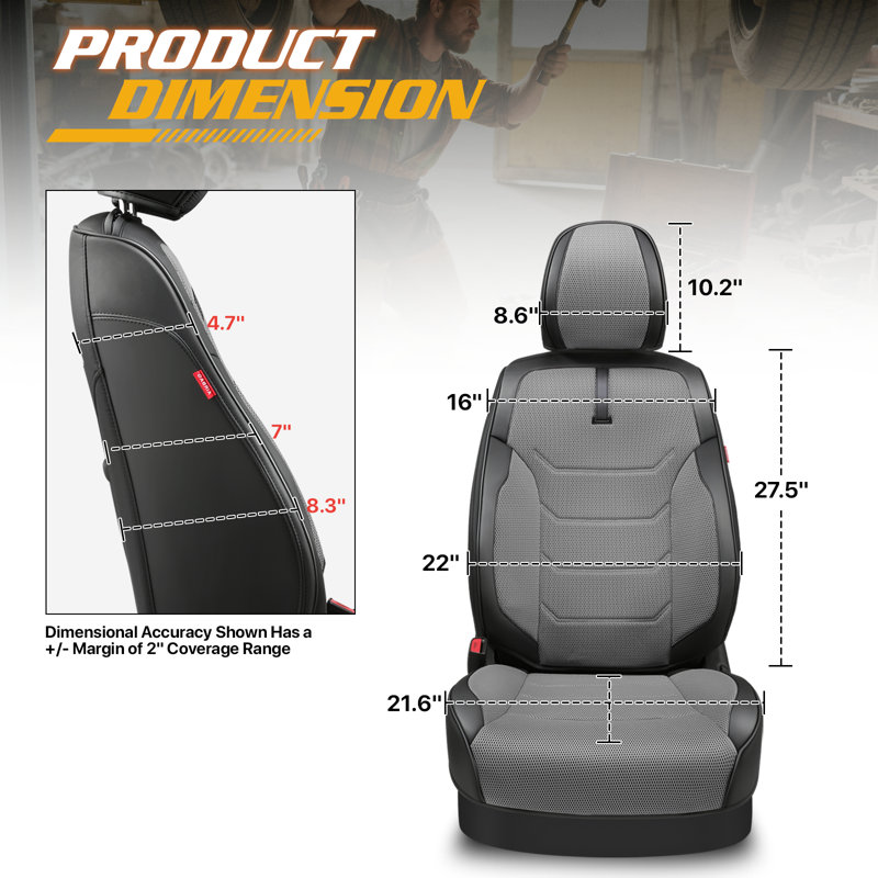 Full Set Seat Covers Universal Waterproof Leatherette For Cars Suvs Trucks Airbag Compatibility​​, Black/Gray