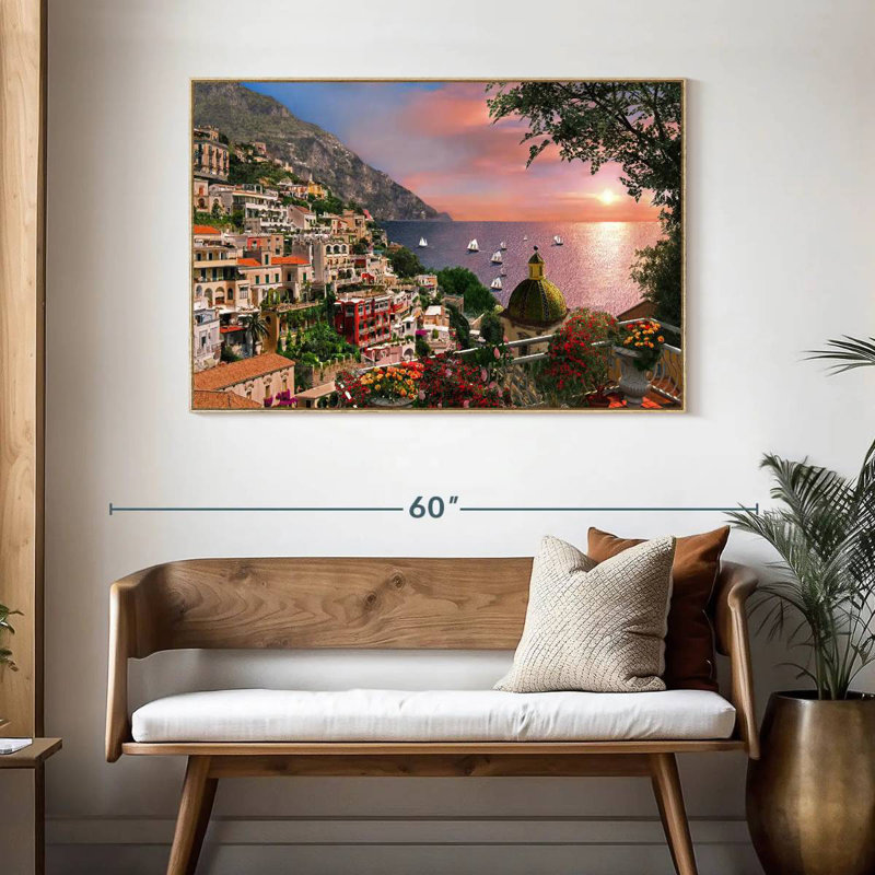 Bord de mer Positano, Cadre flottant en bois naturel, 46 po x 31 po