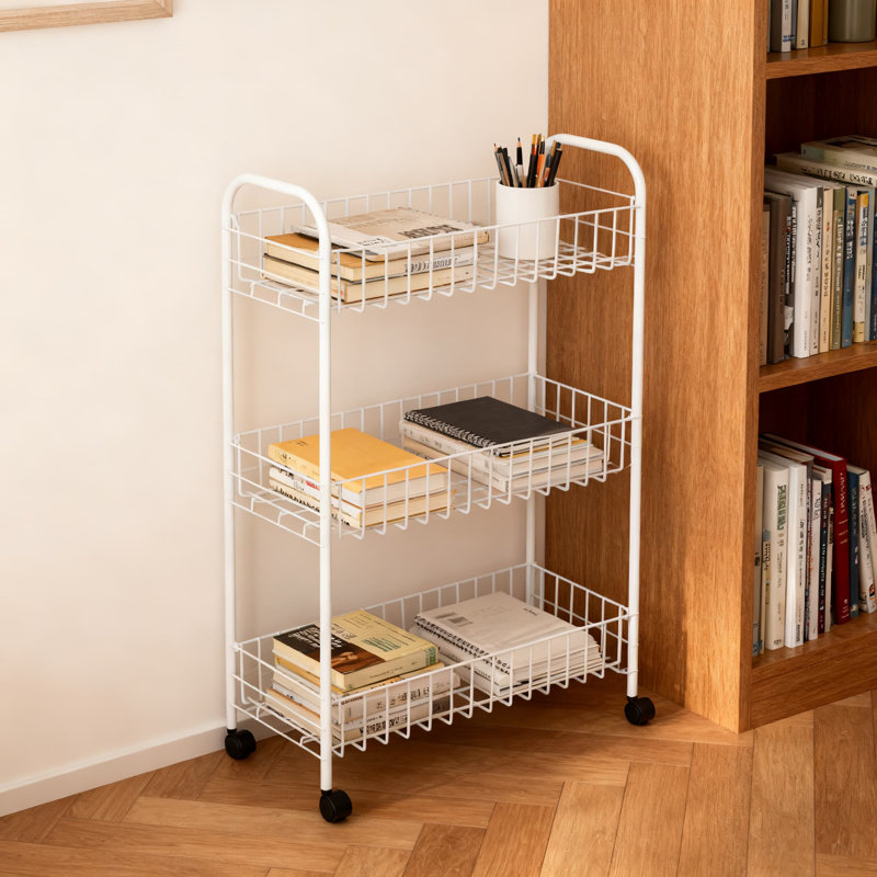 Chariot de rangement mince à 3 niveaux avec paniers | Organisateur utilitaire étroit en métal pour la salle de lavage, la salle de bain et la cuisine | Structure en acier robuste avec roulettes