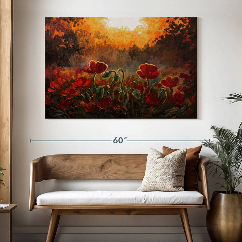 Coquelicots rouges Harnek dans les bois, H 34 po x l 51 po