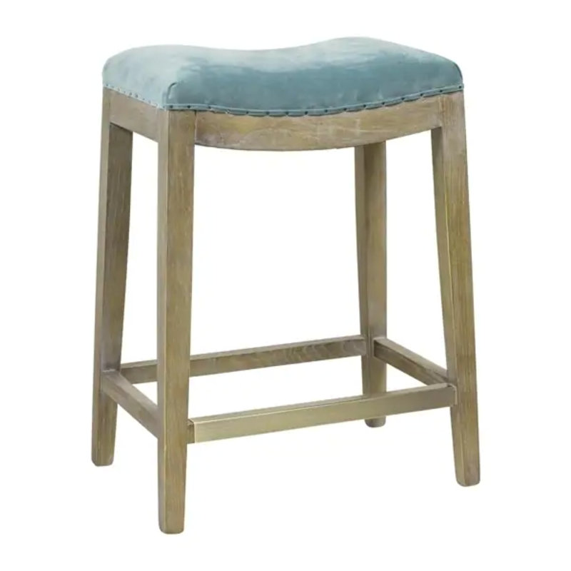 Tabouret de comptoir rond en velours avec garniture cloutée, Vert