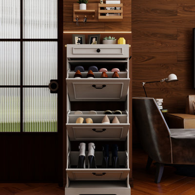 Freestanding Shoe Storage Cabinet With 1 Drawer, 3 Flip Drawers, Adjustable Shelf, Modern Design, Space - Saving, For Foyer, Living Room Antique White