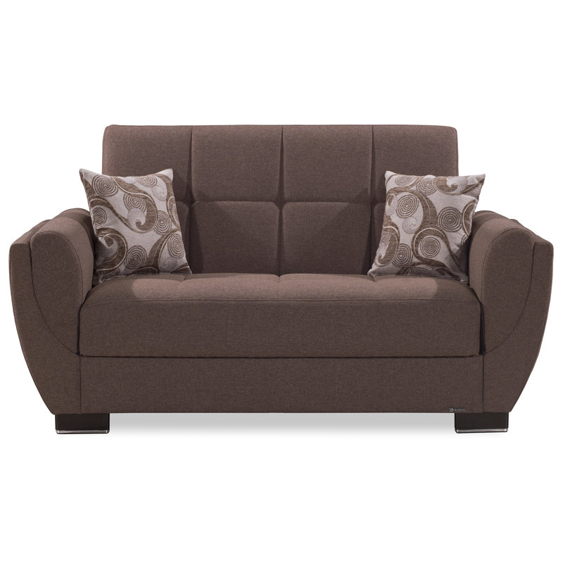 Canapé-lit avec rangement en tissu 3 en 1 Jaliah, Brun, H 38 po x l 71 po x P 37 po