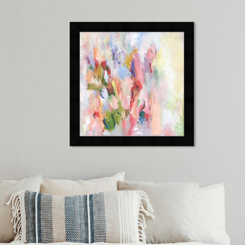 Beauté florale abstraite - Peinture encadrée sur papier, Noir, H 14 po x l 14 po