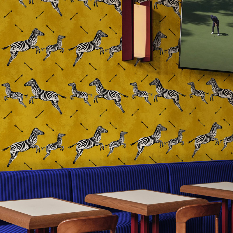 Flying Zebra Wallpaper, Yellow/White