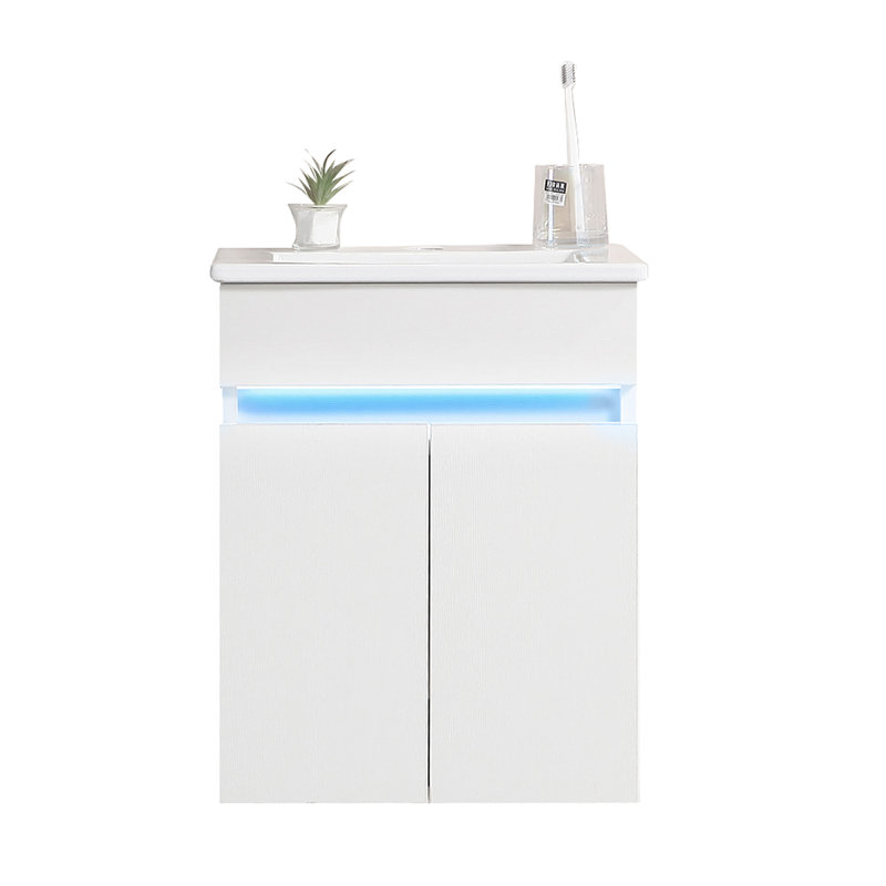 Meuble-lavabo mural 16 po avec lavabo, capteur de lumière à détection de radars, grand espace de rangement pour les petits espaces, meuble-lavabo mural blanc