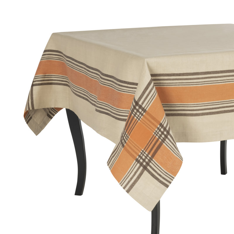 French Home Linen Boulevard Tablecloth - Tan, Terracotta and Chocolate, 68" L x 100" W