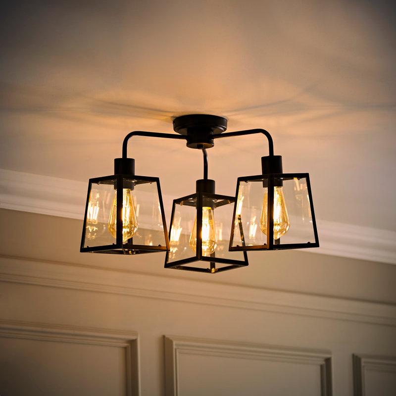 Aniva Glass Semi Flush Mount, Matte Black