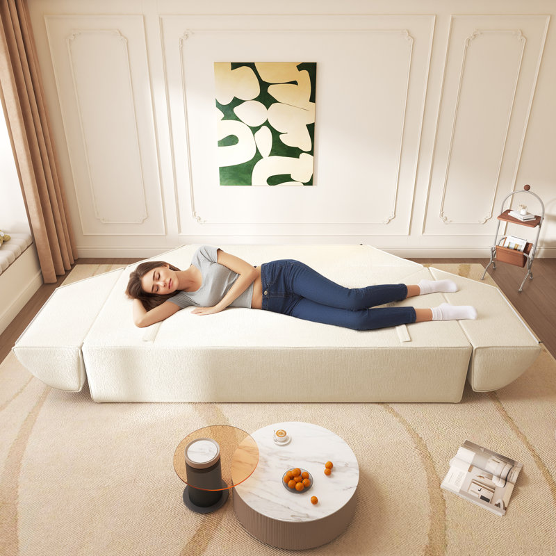 Silvia 79.5" Chenille Cloud Modern Storage Sofa With Flared Arms, Beige