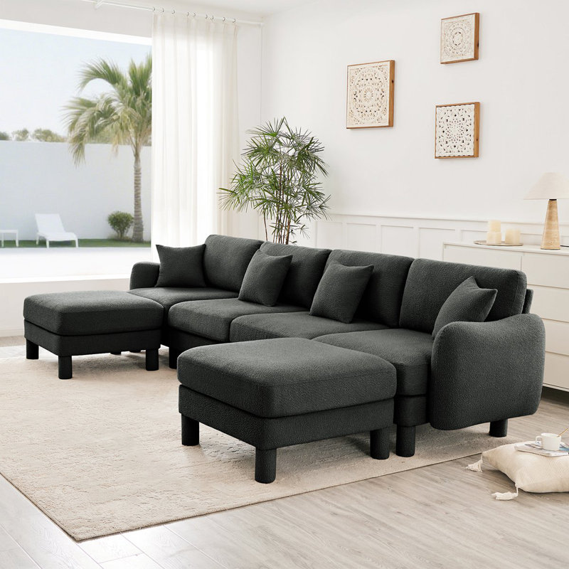 Canapé modulaire en U à 4 places Boucle Fabric, Gris foncé