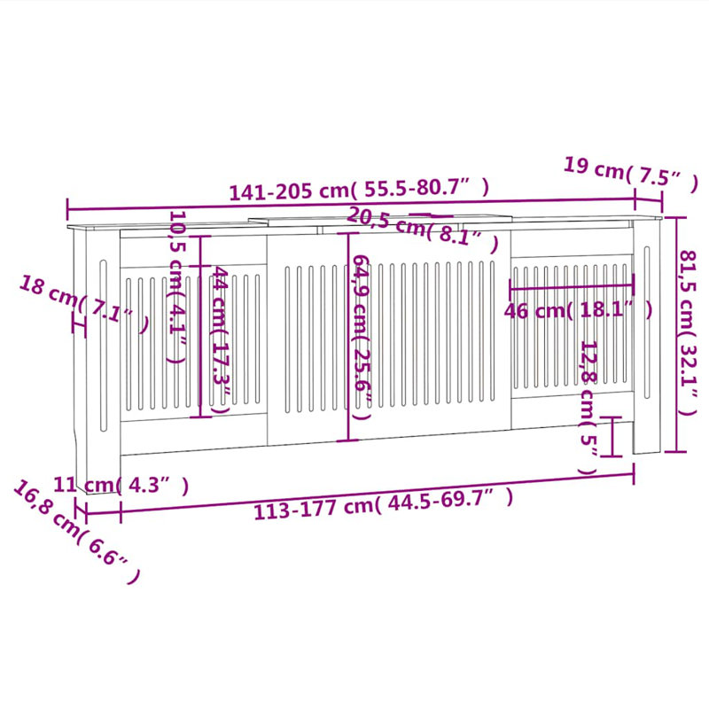 Armoire avec couvercle de radiateur vidaXL, Noir, 80,7 po x 8,1 po x 32,1 po, 1