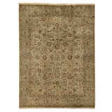 Hand Knotted Wool Area Rug in Beige And Green