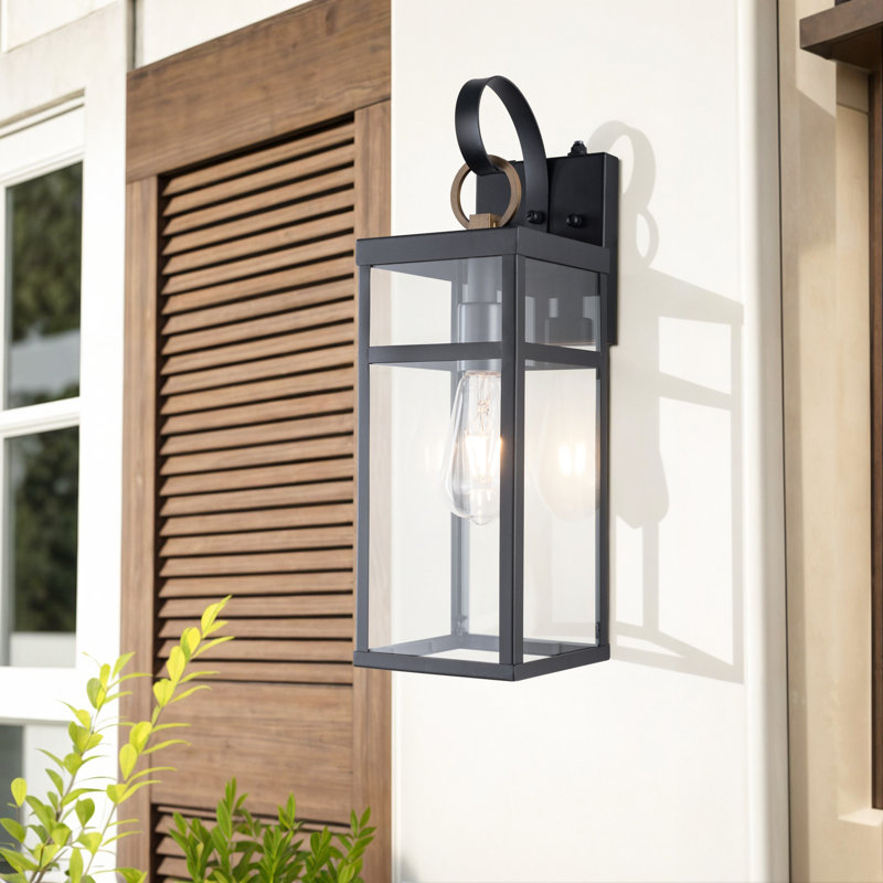 Suniga 1 - Light 17''H Black Iron ETL Outdoor Wall Light with Dusk to Dawn