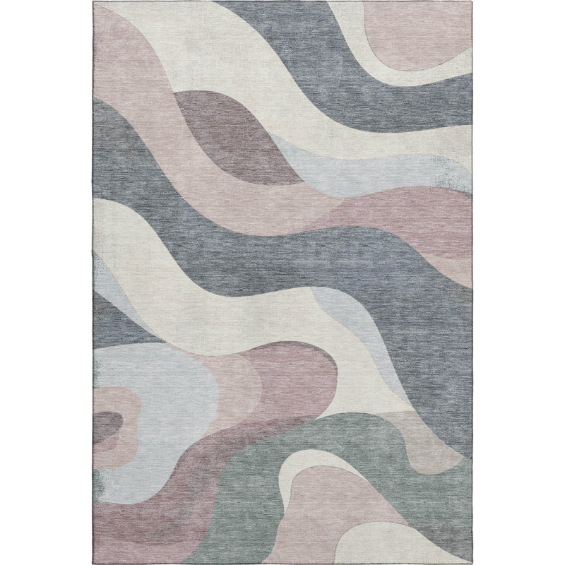 Premium Machine Washable Mayfield AMF2186 swirls Rug, 3' x 5', Blush