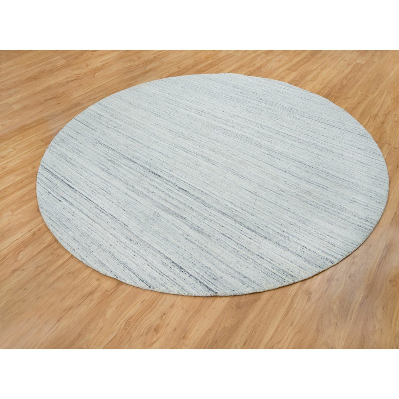10'x10' Ivory Hand Loomed Plain Modern Striae Design Wool Round Rug 758139AEE35149B1955D2DD3E6565C82