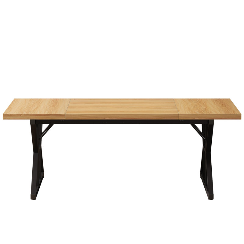 71" Rustic Rectangular Kitchen Table With X-Trestle Metal Legs, Brown/Black
