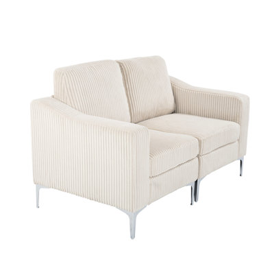 Velours côtelé modulaire à deux places beige, avec rembourrage de siège en mousse, dossier rembourré, pieds en acier, canapé modulaire sans tracas pour deux personnes, siège à ressorts ensachés, structure en bois massif et manufacturé, confortable