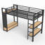 Structure de lit mezzanine avec garde-robe, lit mezzanine en métal avec tablettes de rangement et panneau perforé