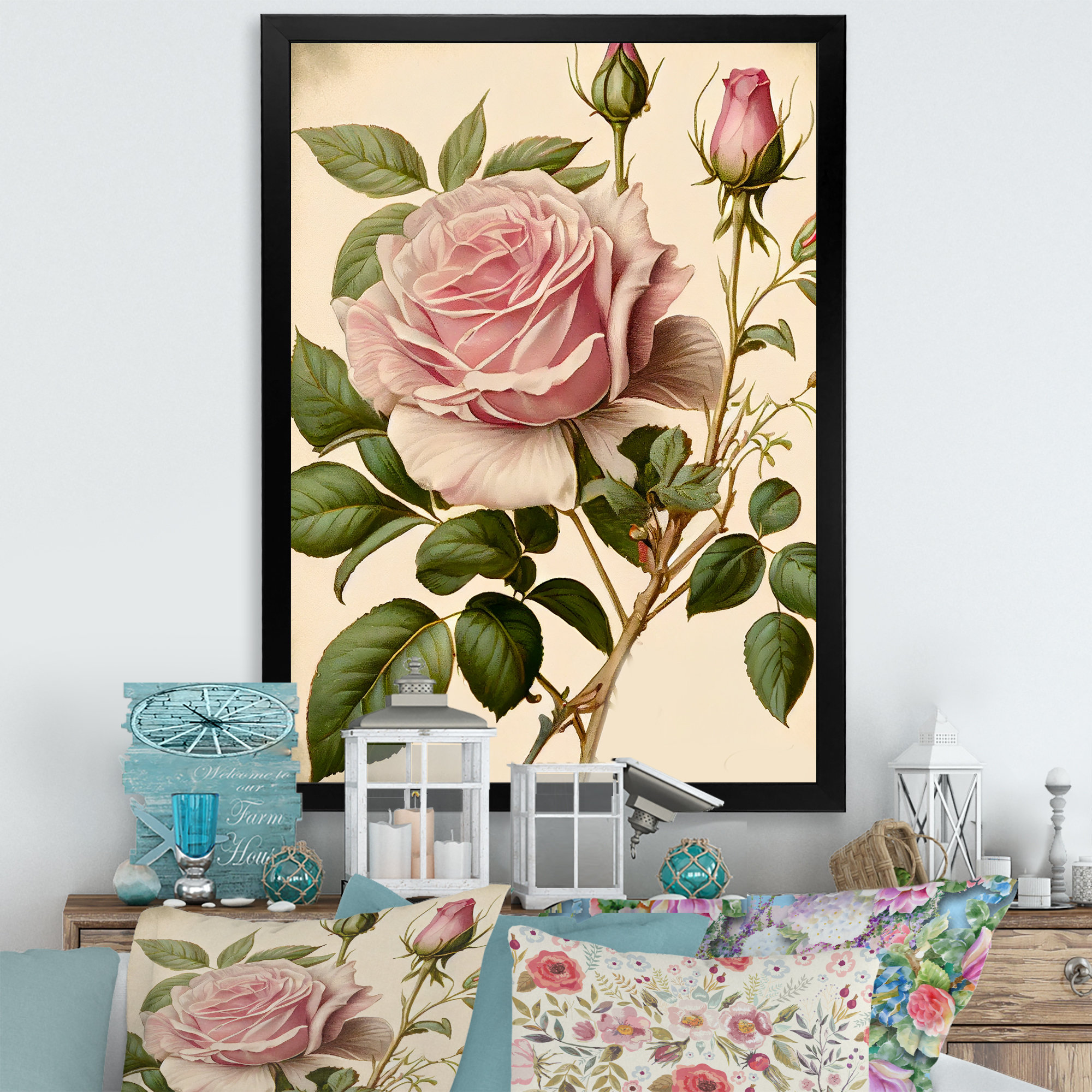Red Barrel Studio® Pink Rose on Retro Parchment IV - Print on Canvas ...