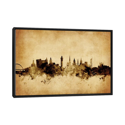 Foxed (Retro) Skyline Series: Glasgow, Écosse, Royaume-Uni, impression sur toile tendue