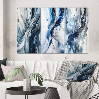 Ensemble de 3 toiles bleues et grises bleu et gris - Elixir bleu et gris