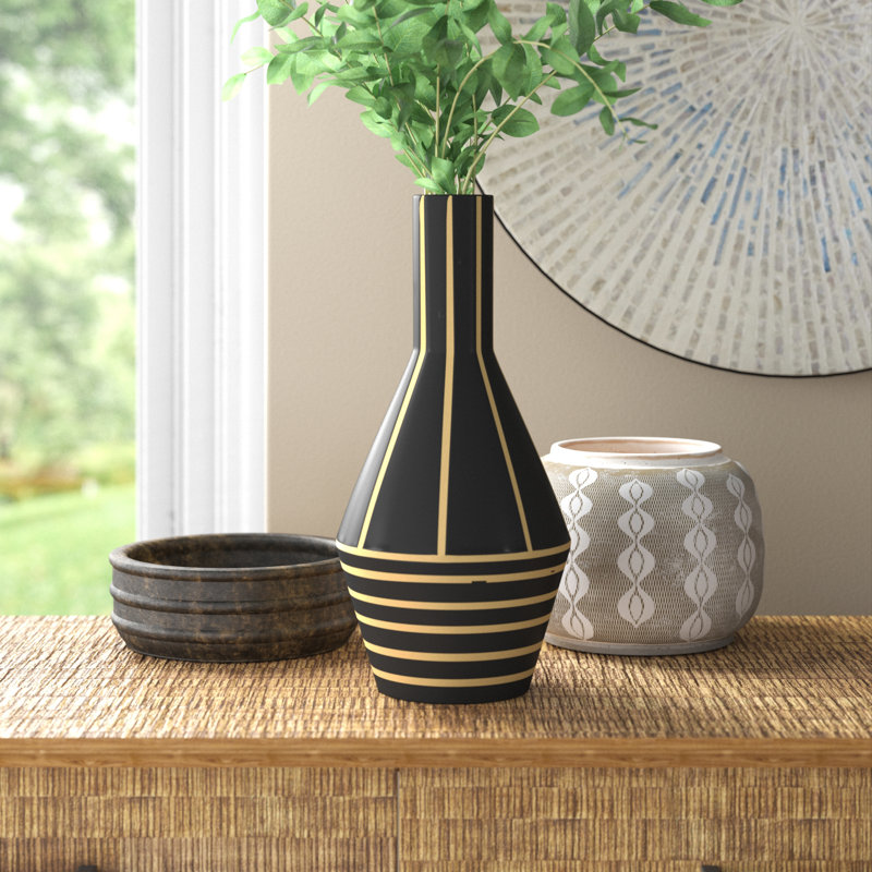 Midori Ceramic Table Vase, Black/Butter
