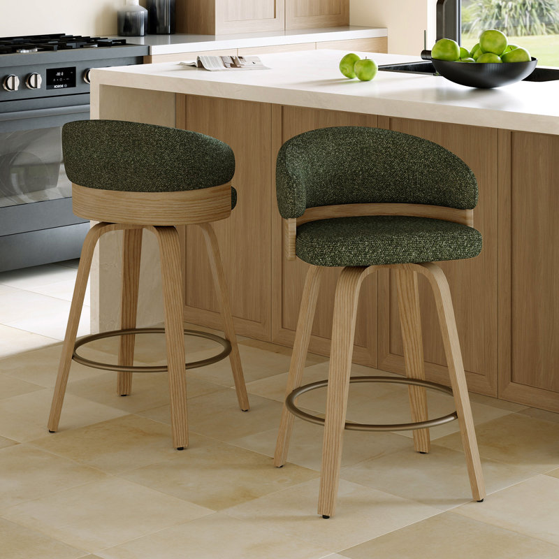 Tabouret de comptoir pivotant 26 po avec structure en bois, Siège vert / structure en chêne, Counter Stool (26” Seat Height)