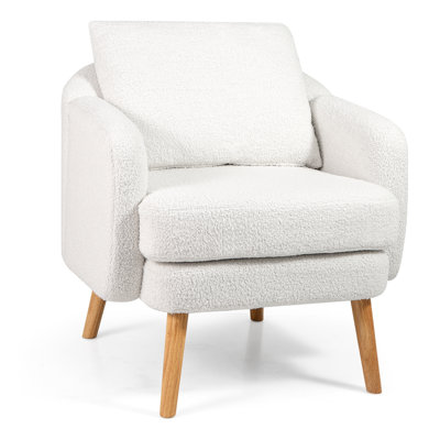 Sherpa Accent Chair w/ Seat Cushion & Pillow Rubber Wood Legs for Bedroom