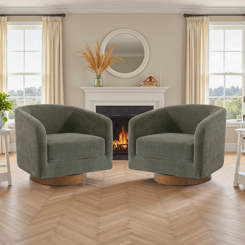 72Cm Wide Swivel Barrel Chair, Tan Chenille