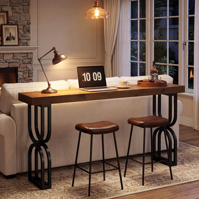 59" Solid Wood Console Table with Metal Base, Industrial  Entryway Table For Entrance & Hallway, Sofa Couch Table For Living Room, Foyer Table