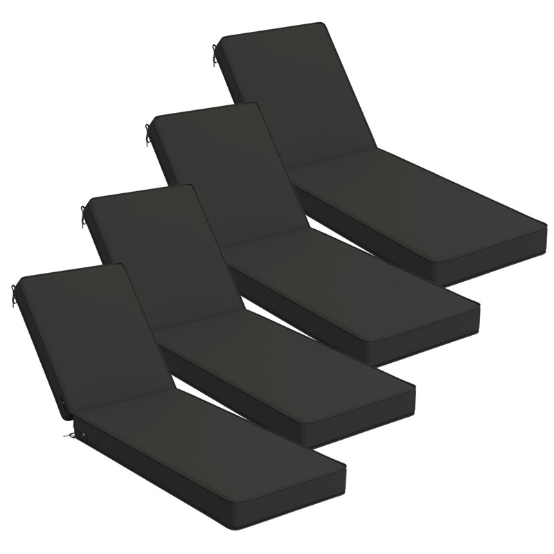 Outdoor 4'' Chaise Lounge Cushions Lounge Chair Cushions 21" W X 72" L (Set Of 4), Black, 4, 21" W x 72" D