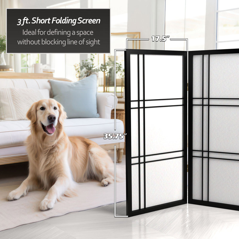 Keitez 3 ft. H Short Folding Shoji Screen, Black, 3