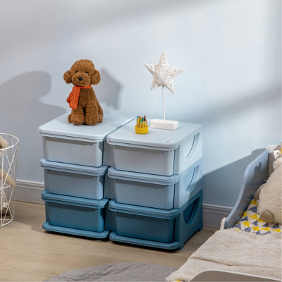 Unité de rangement pour enfants à 3 niveaux QABA, coffre à 6 tiroirs, bacs en plastique pour enfants