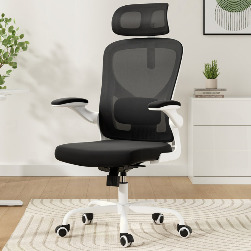 Ergonomic Mesh Office Chair With Multi-adjustable Headrest, White/Black