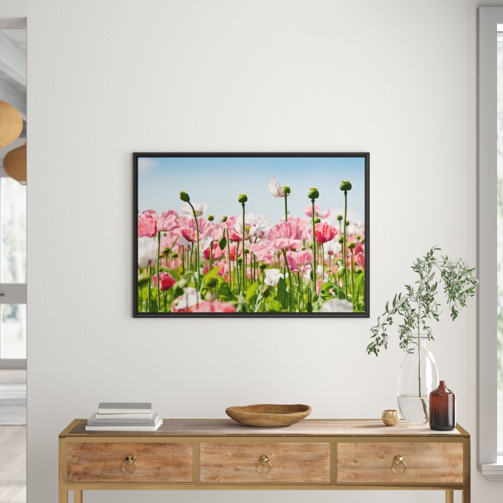 Gerahmtes Wandbild Blumenwiese Mohnblumen